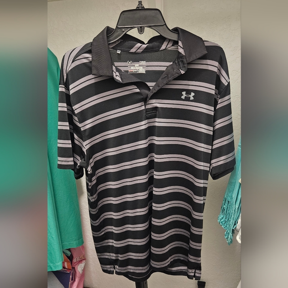 Under Armour Black & Light Gray Striped Performance Polo